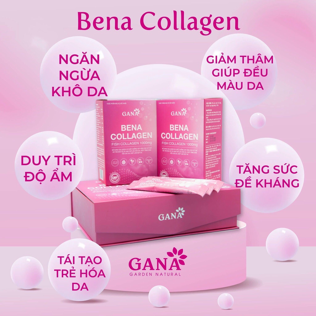 Collagen-FREESHIP-Chăm sóc sắc đẹp phụ nữ-Bena Collagen-GANA-Làn da căng mịn, sáng bóng-Hộp 30 gói