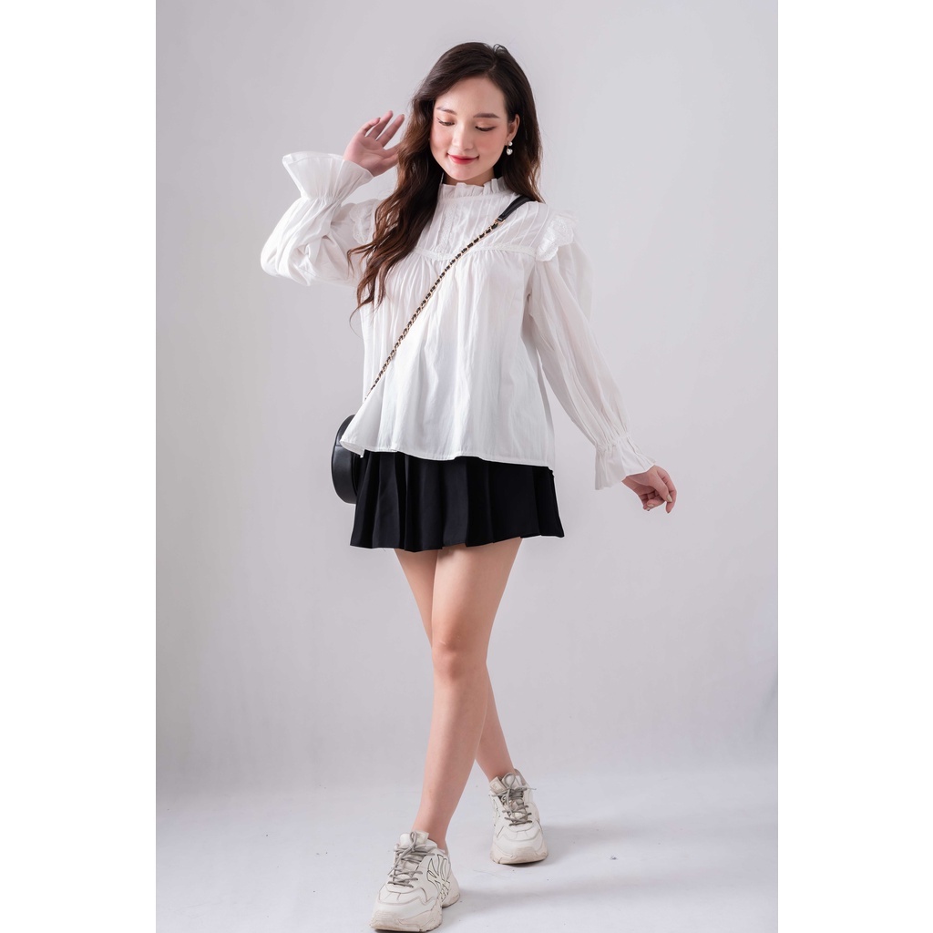 [ẢNH THẬT SAU] Áo babydoll cánh tiên tay phồng 2 màu be, trắng
