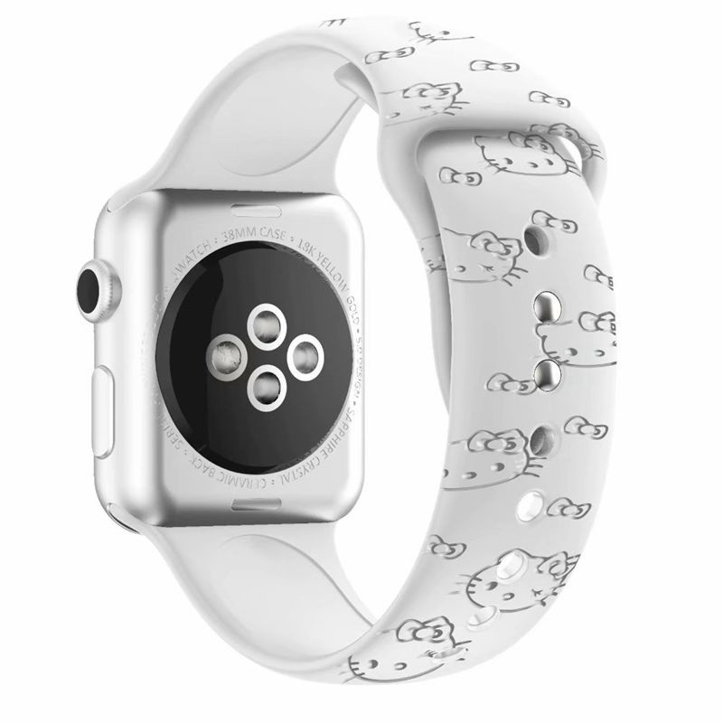 Dây Đeo Đồng Hồ Bằng Silicone Hình Mèo Kitty Cho Apple Watch 38mm 40mm 41mm 42mm 44mm 45mm Series 8 7 6 SE 5 4 3 2 1