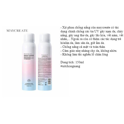 Xịt chống nắng Maycreate | Thế Giới Skin Care