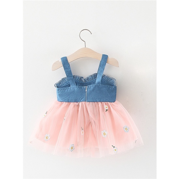 Váy bé gái 2 dây thêu hoa dễ thương phong cách Hàn Quốc  từ 6 tháng đến 3 tuổi