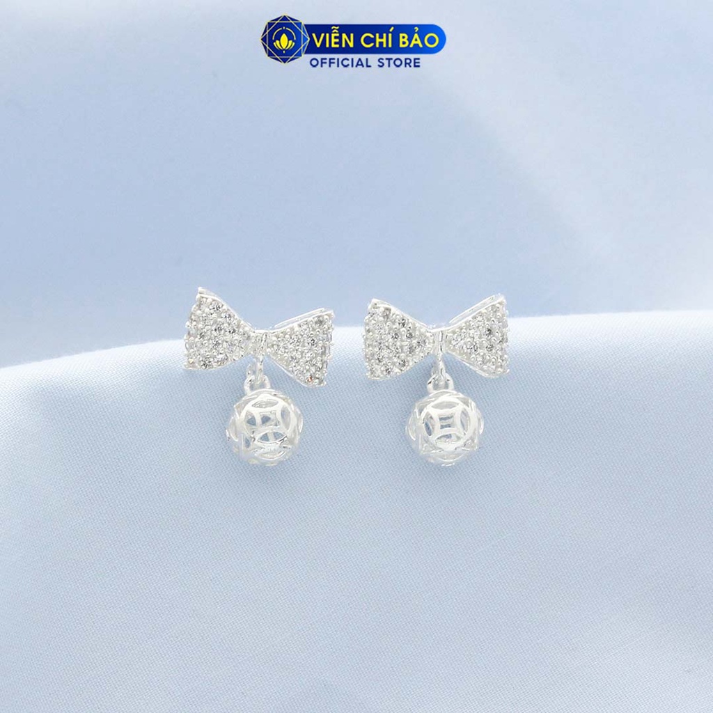 Bông tai bạc nữ hình nơ quả cầu chất liệu bạc 925 thời trang phụ kiện trang sức nữ Viễn Chí Bảo B400264