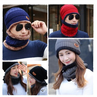 SET MŨ LEN KÈM KHĂN LÓT LÔNG NAM NỮ PHONG CÁCH HÀN QUỐC