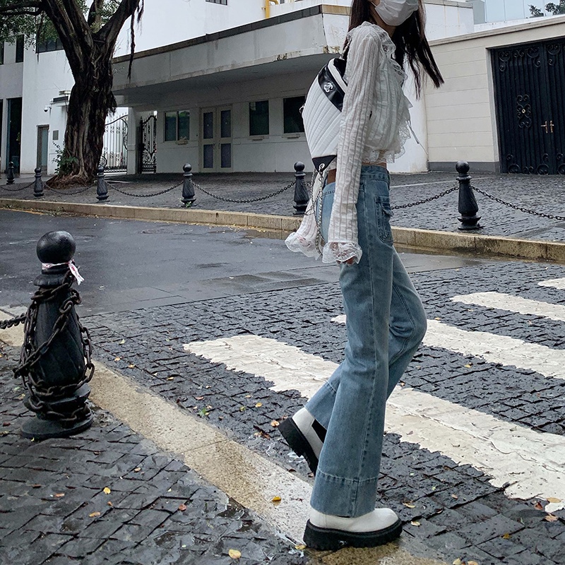 Quần jean ống loe eo cao phong cách Hàn Quốc trẻ trung cho nữ