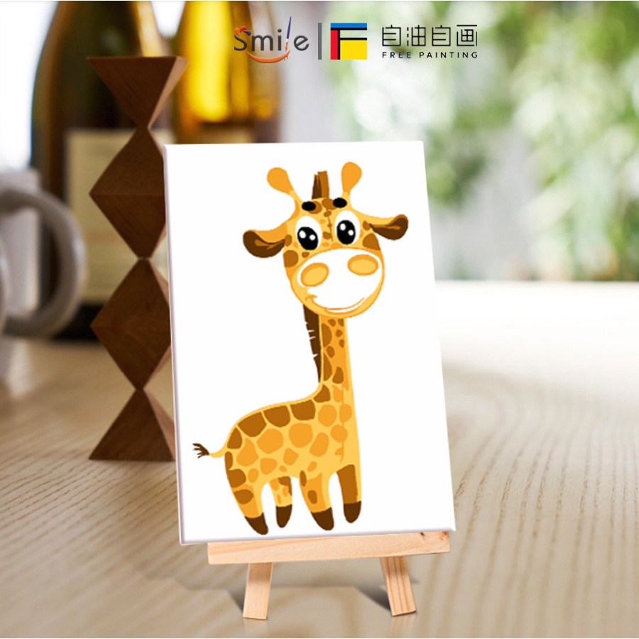 Tranh tô màu theo số mini size cho bé SMILE chính hãng FMFP Hươu cao cổ E11092 10x15cm