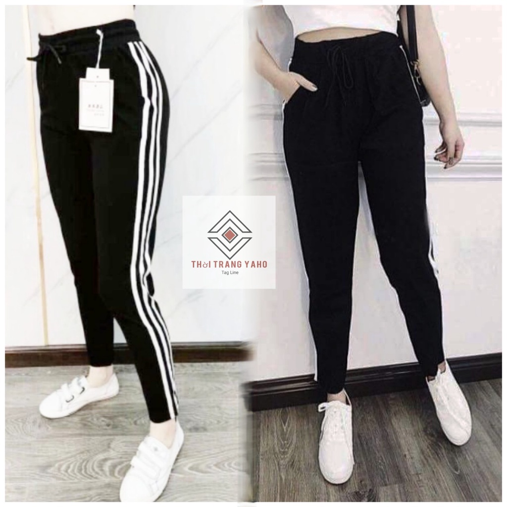 Quần thể thao nữ dài jogger 3 sọc chất vải umi hàn màu đen dày dặn - Quần Co Dãn 4 chiều mặc học sinh thể dục tập gym