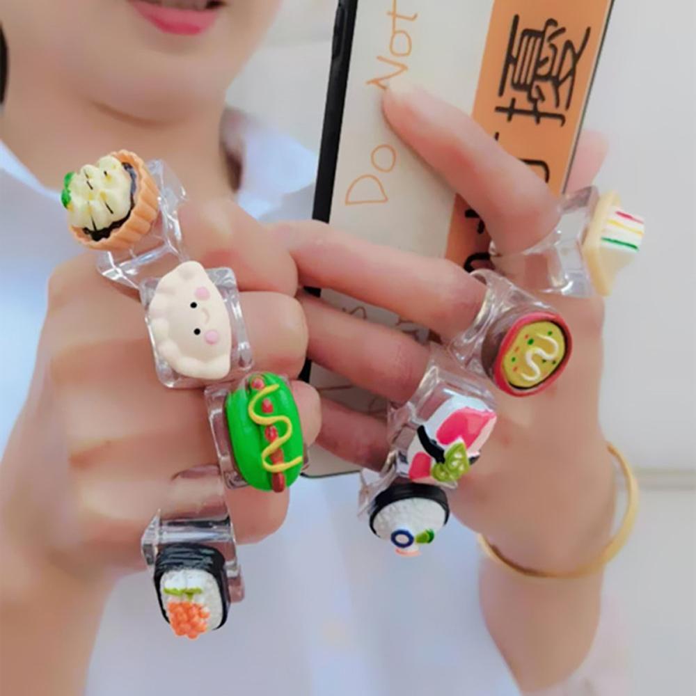 Nhẫn Acrylic Trong Suốt Hình Cây Kem Phong Cách Hàn Quốc