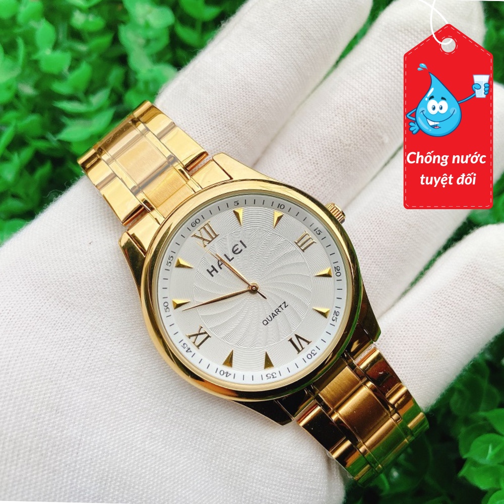 Đồng hồ đôi nam nữ Halei 489m dây trắng kim xanh độc lạ chống nước tuyệt đối