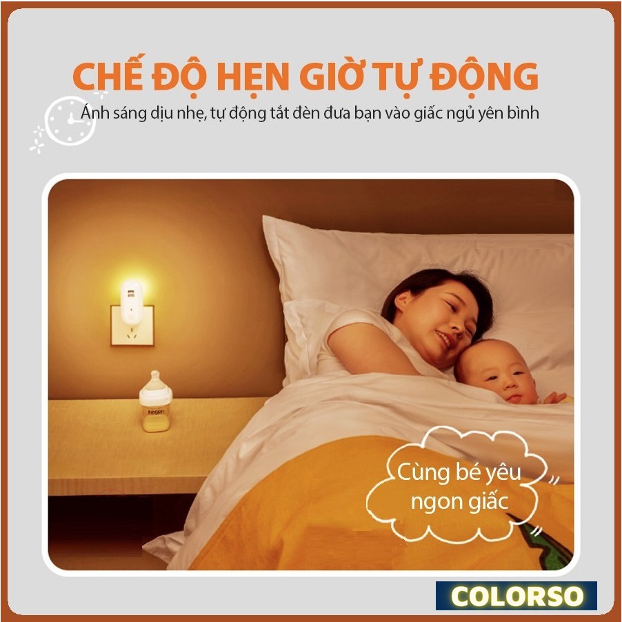 Đèn ngủ thông minh COLORSO 10 cấp độ sáng - điều khiển từ xa bằng remote - hẹn giờ -có cổng sạc nhanh điện thoại - 2021