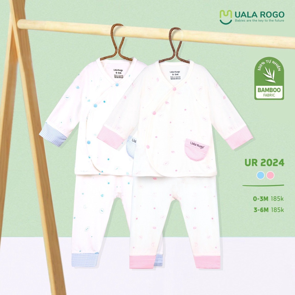 Bộ áo quần cho bé sơ sinh cài chéo bamboo hoạ tiết dài tay cao cấp mềm mịn thoáng mát cho bé trai bé gái UR 2024