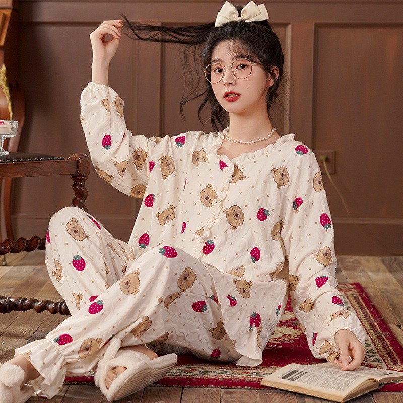 Bộ Pijama Mặc Nhà Cài Khuy Viền Bèo ( new )