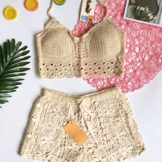 Bộ áo len quần đan móc đi biển