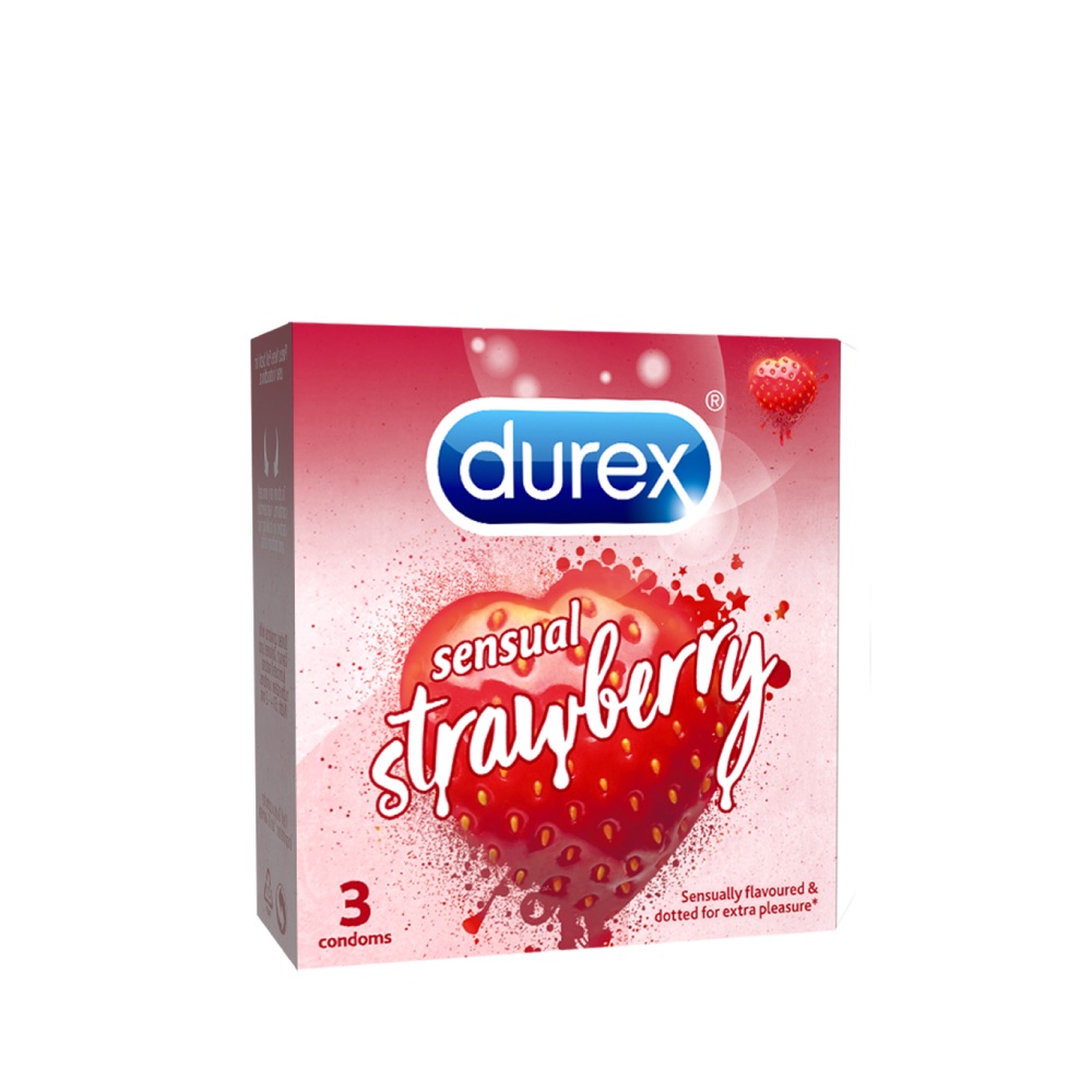 Bao cao su Durex Sensual Strawberry hương dâu (size 53mm, 3 bao/hộp)