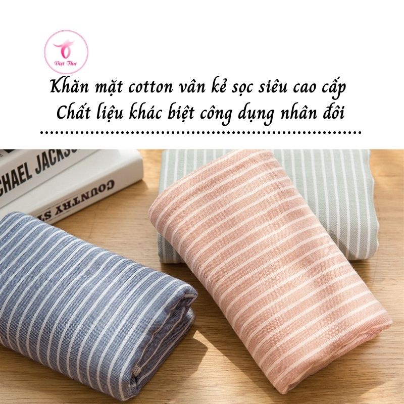 Khăn mặt cotton vân kẻ sọc cao cấp VIỆT THƯ, siêu mềm mịn, siêu thấm hút, siêu dày, 100gr, 35x75cm