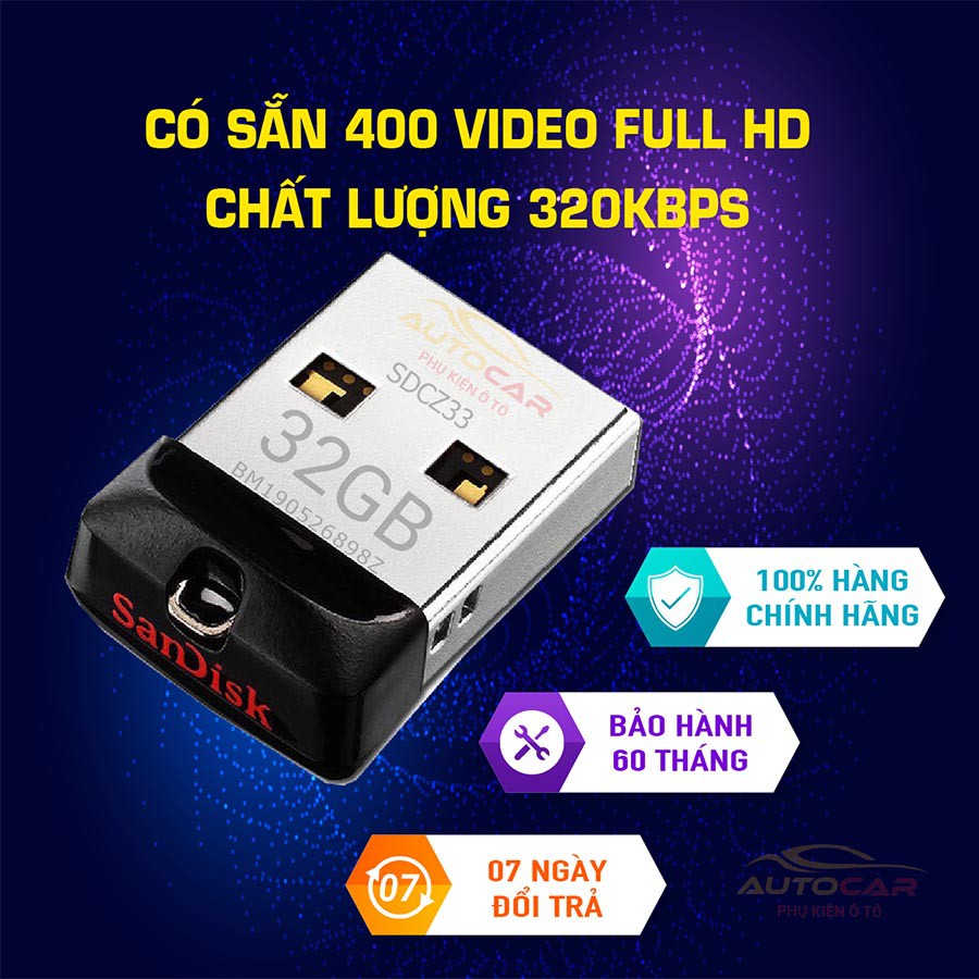 Usb nghe nhạc ô tô ,Usb sẵn 400 video full HD, 32GB nhạc hình, có sẵn lam làm chuẩn nhạc cho đầu xe của bạn