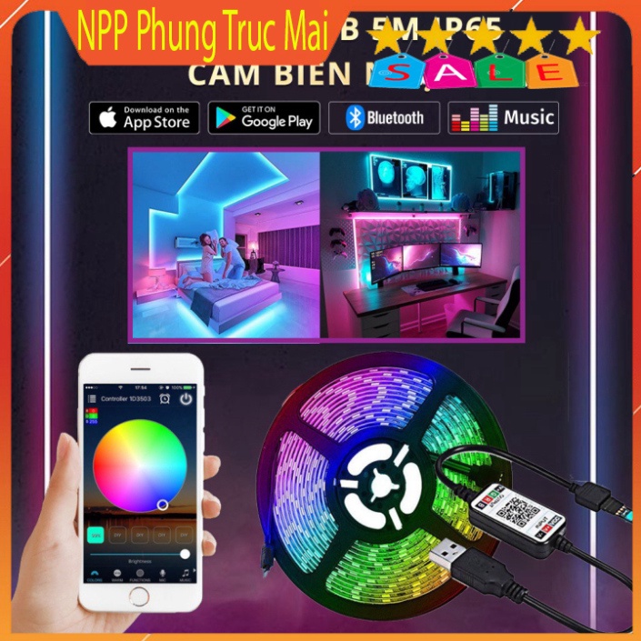 [Có Sẵn] Đèn Led Tiktok 5m 5050RGB Mix DIY Trên 50 Màu Trang Trí Phòng Ngủ Nháy Theo Nhạc Sử Dụng App
