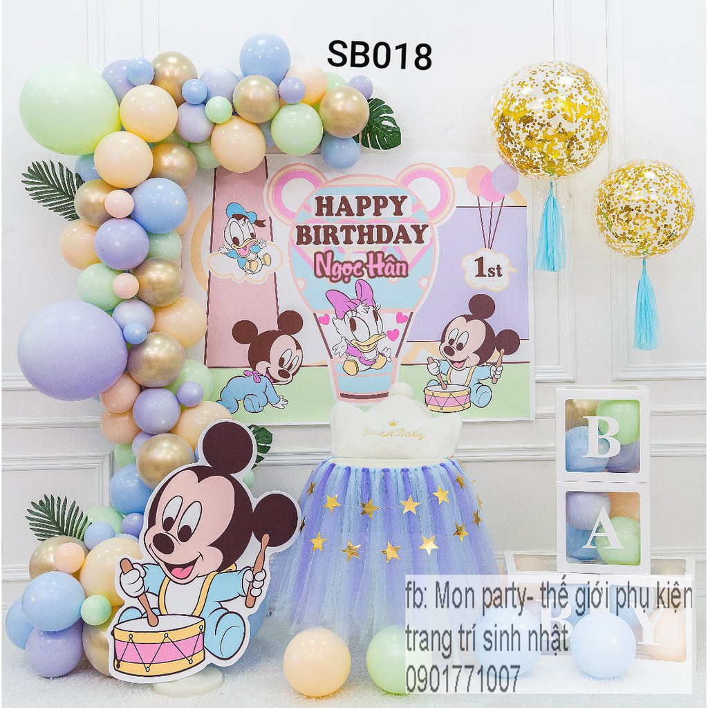 Set trang trí sinh nhật cho bé trai bé gái tuổi trâu kèm phông background sinh nhật in tên bé sinh nhật cho bé thôi nôi