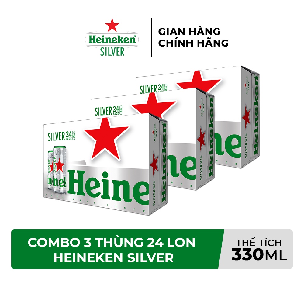 HỎA TỐC HCM Combo 3 Thùng 24 lon bia Heineken Silver 330ml/lon