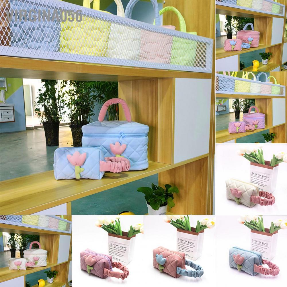 Có thể bán buôn Túi mỹ phẩm Corduroy Tulip có dung tích lớn đựng đồ vệ sinh di động đáng yêu cho bé gái Hàng giao ngayVirgina056