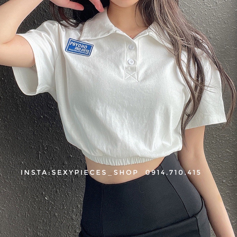 ✅Hàng sẵn/hình thật 100%-Áo croptop polo bo eo màu trắng