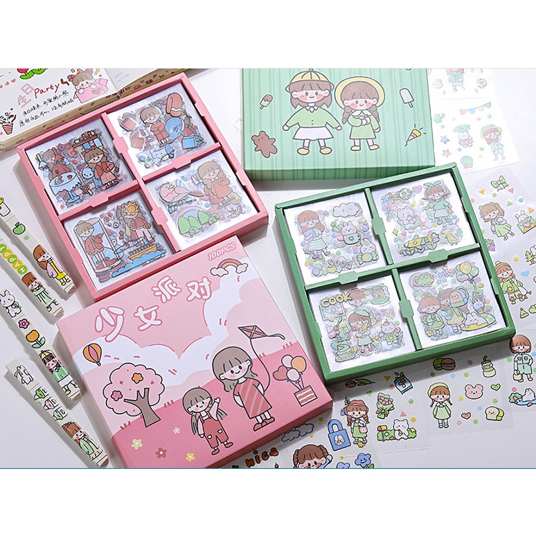 Hộp 100 Tấm Sticker dán trang trí không trùng hình
