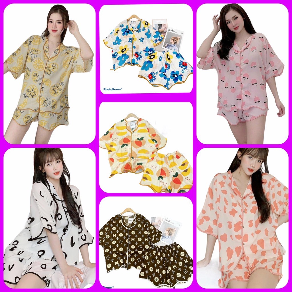 Đồ bộ nữ, Bộ Pijama Lụa satin Cao Cấp Cánh Dơi Áo Cộc Quần Đùi