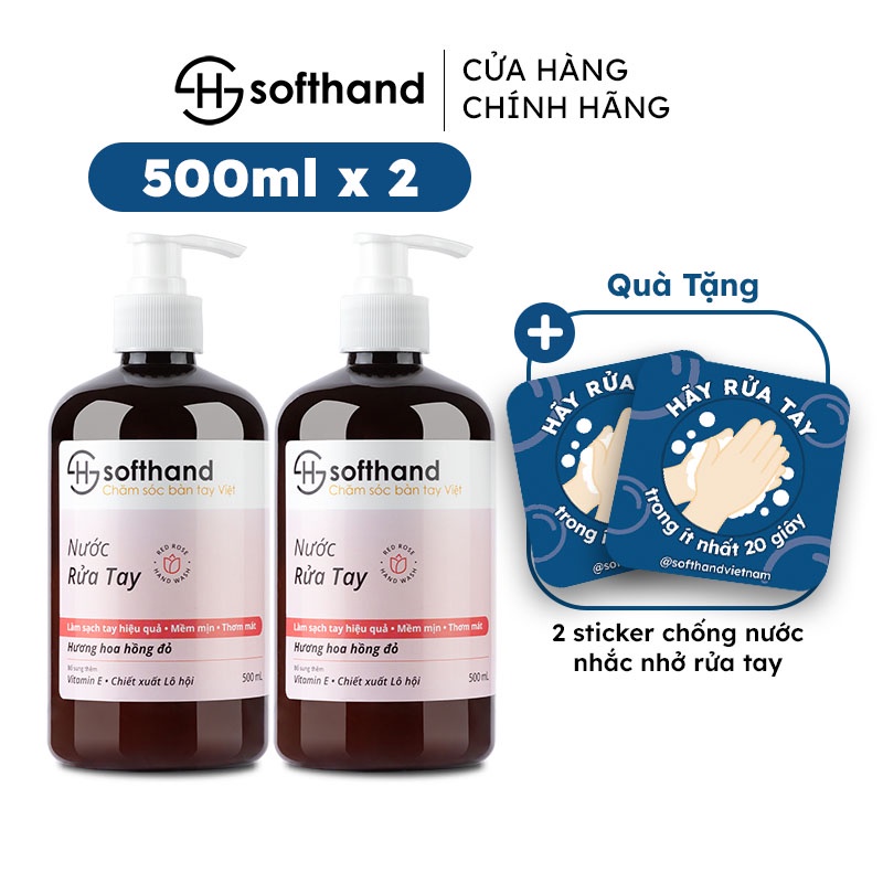 Combo 2 Nước Rửa Tay Softhand Hoa Hồng Đỏ 500mL