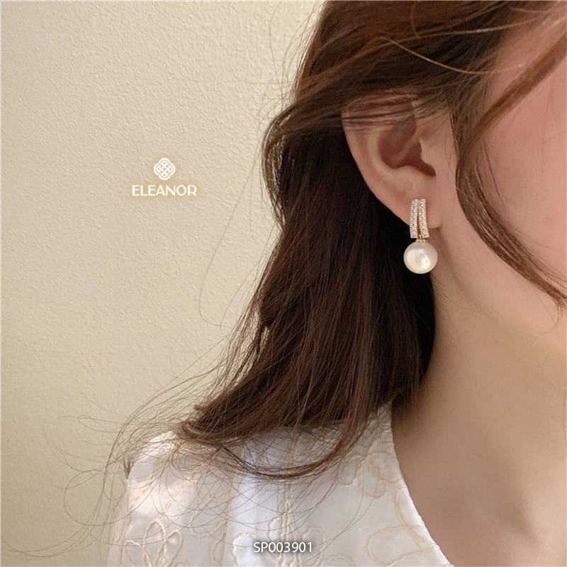 Bông tai cô dâu nữ chuôi bạc 925 Eleanor Accessories dáng thả ngọc trai nhân tạo phụ kiện trang sức 3901