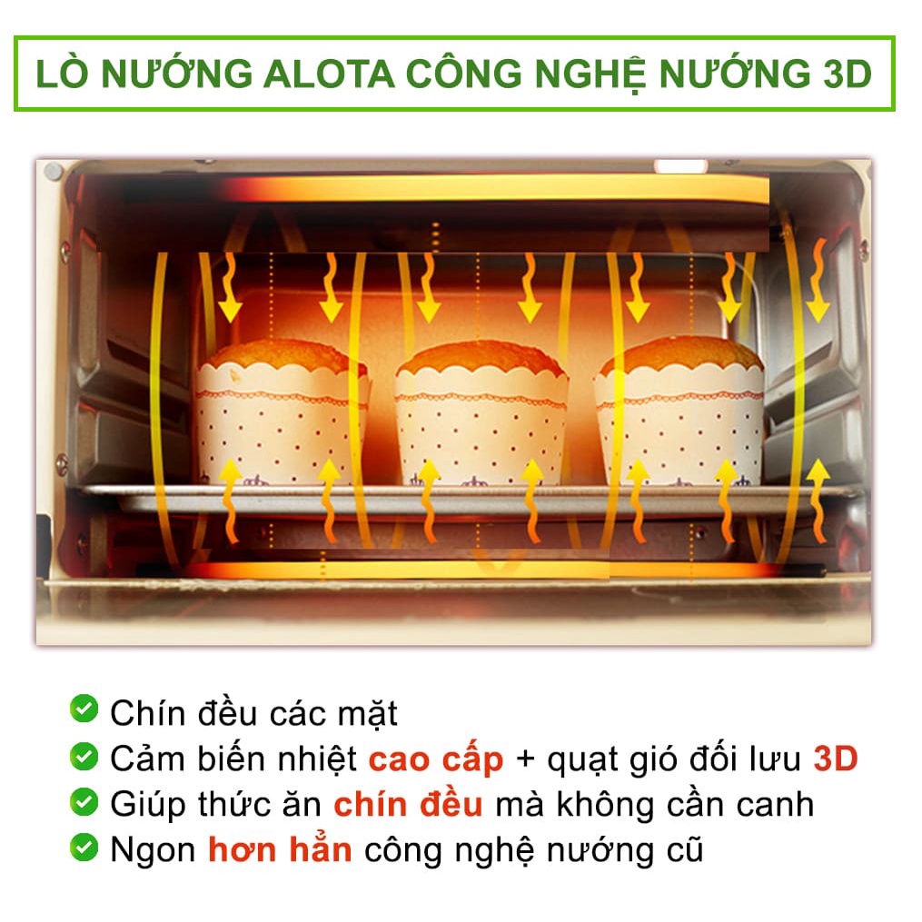 Lò nướng mini ALOTA L07 12 Lít công nghệ 3D tiết kiệm điện tặng chổi quét dầu - 3B Care