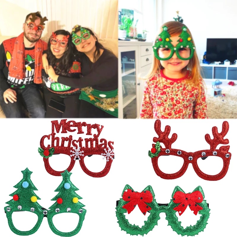 Kính mắt thiết kế tuần lộc/ cây thông noel/ chữ Merry Christmas/ nơ đáng yêu dành cho trang trí Giáng Sinh