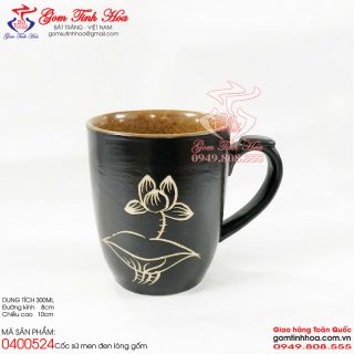 Cốc cafe khắc hoa sen Gốm Tinh Hoa Bát Tràng
