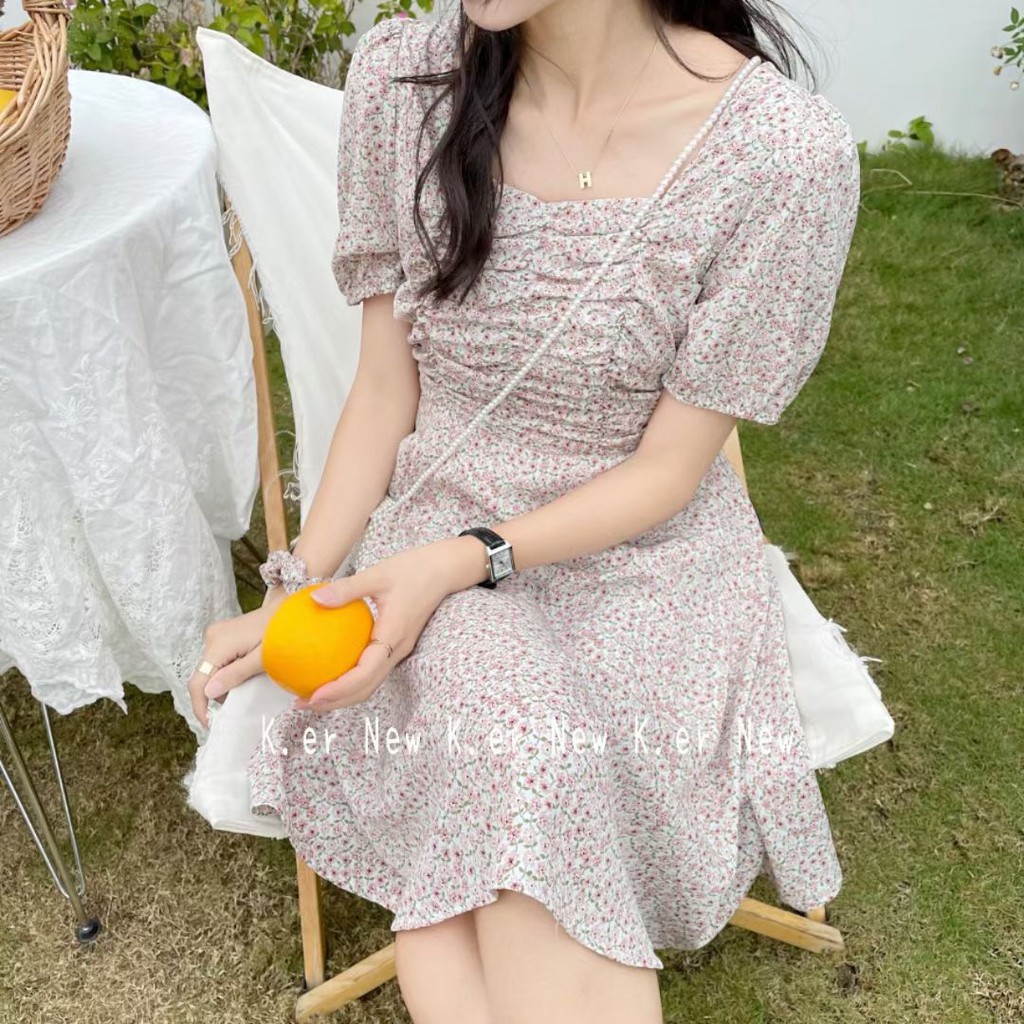 Váy hoa nhí nhún ngực tay chun VKE 1002-1 Ulzzang style🌸 Hàng Quảng Châu
