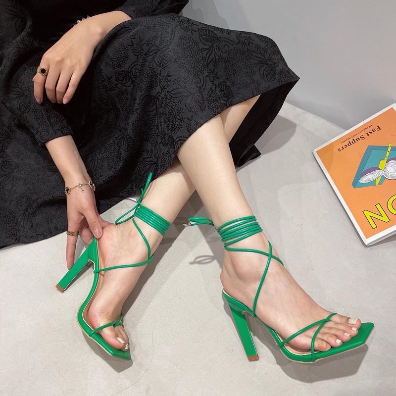 [HOT] GIÀY SANDAL XỎ NGÓN DÂY QUẤN CỔ CHÂN GÓT KIỂU ĐỘC LẠ CAO 9 PHÂN