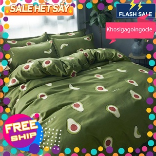 [Ngocle]Bộ chăn ga gối cotton poly nhập[set 4 món],đủ kích thước-mẫu trái bơ xanh