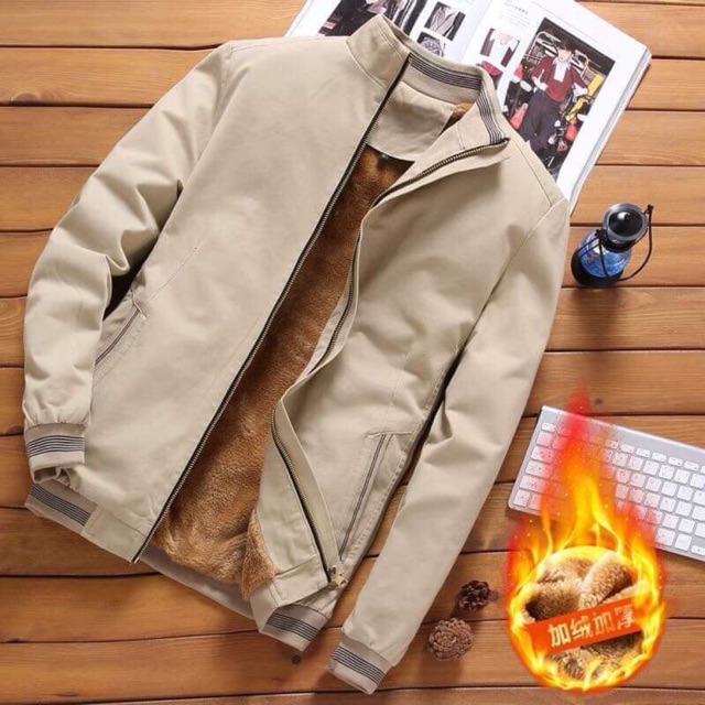 ÁO BOMBER KAKI NAM LÓT LÔNG