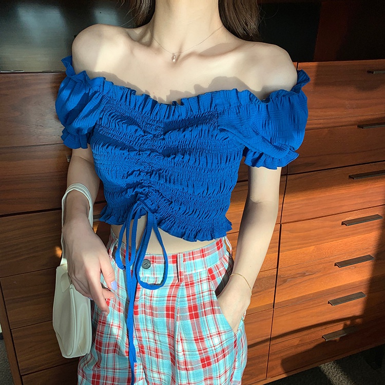 Áo Kiểu Trễ Vai Tay Phồng Aimeehouse Áo croptop khoe vai trần gợi cảm hàng Quảng Châu