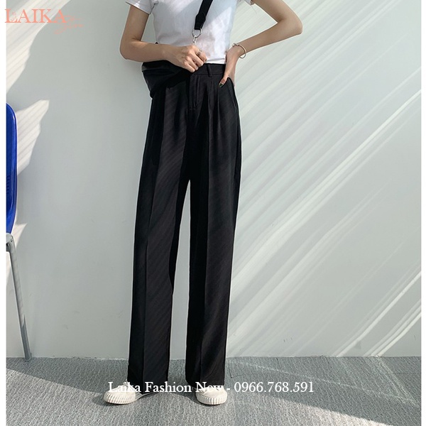 Quần tây nữ ống rộng đi học lưng cao dáng suông dài 100cm màu Đen - Quần ống rộng cạp cao đi học chơi làm công sở xinh