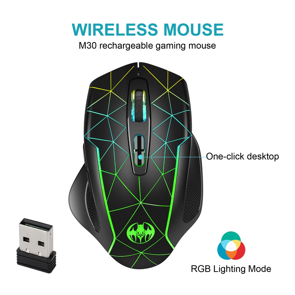 Chuột Gaming Không Dây 2022 M30 ĐèN Led 7 MàU 2.4G