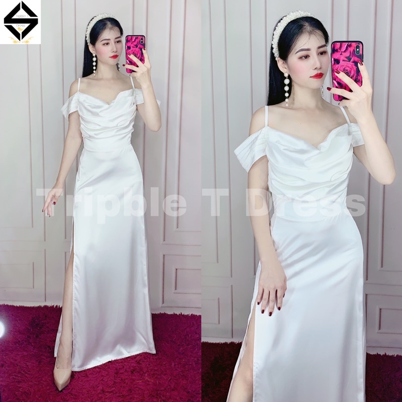 Đầm maxi body dự tiệc rớt vai xẻ đùi eo sang trọng TRIPBLE T DRESS - Size S/M/L - MS134Y