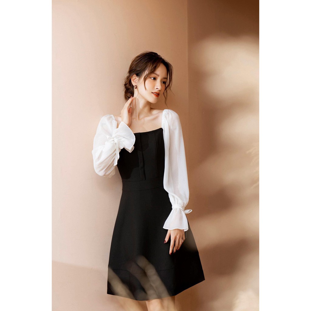 [Mã SKAMFA06 giảm 10% tối đa 50K đơn 0Đ] TIIN STORE Váy chữ A phối phối voan cổ vuông tay chun by Tiin | BigBuy360 - bigbuy360.vn