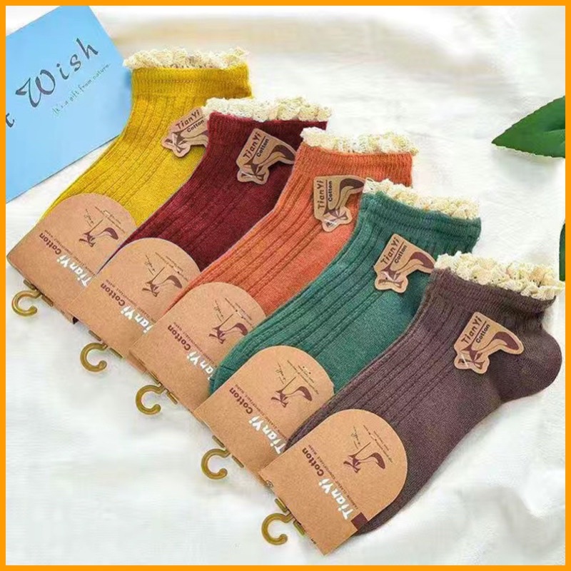 SET 5 ĐÔI.HOT. SIÊU RẺ ĐẸP Tất nữ nhún cổ thấp,vớ nữ nhún cổ thấp viền bèo cực xinh,cotton phong cách vintage Hàn.