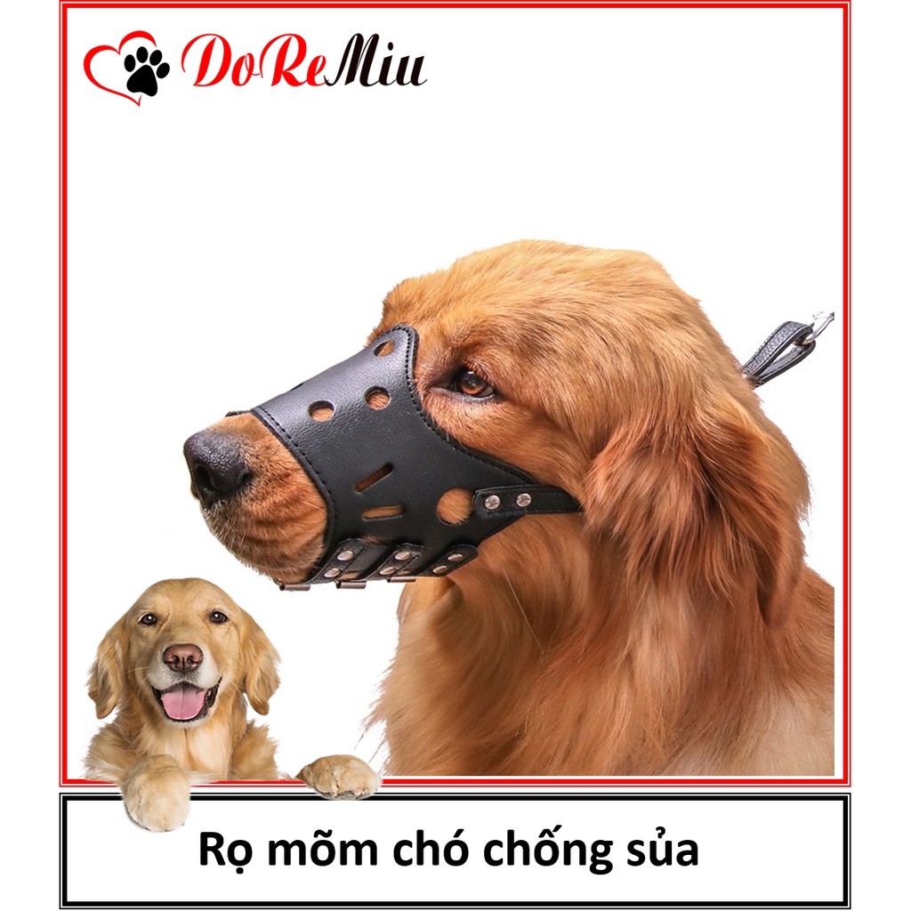 Doremiu - Rọ mõm chó bằng da kiểu chống sủa (5 size) có điều chỉnh kích thước