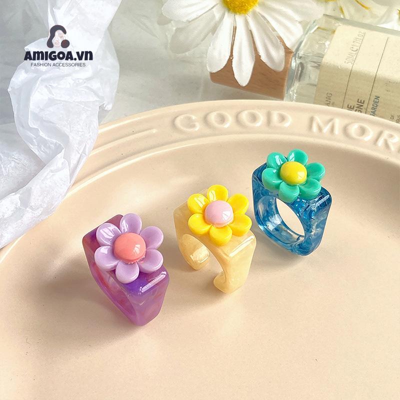✨✨Nhẫn nhựa acrylic họa tiết hoa phong cách Hàn Quốc thời trang cỡ 17mm