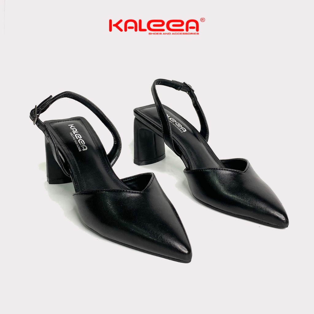 Giày Cao Gót Mũi Nhọn Slingback KALEEA Phối Dây Quai Sau Hở Gót Màu Đen Cao 6cm UK2103