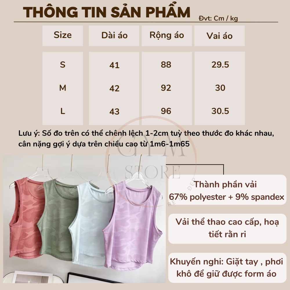 Áo Thun Croptop Không Tay Thể Thao Tập Gym Yoga Cổ Tròn Hoạ Tiết Rằn Ri GYMSTORE 078