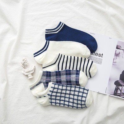 Túi 5 Đôi Tất Cổ Ngắn Họa Tiết Dễ Thương Nhiều Màu Vintage Chất Vải Cotton Thoáng Mát Khử Mùi