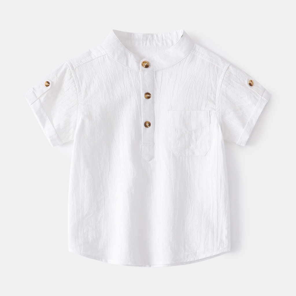 Áo sơ mi bé trai ba cúc chất đũi khô cực thoáng mát, Áo thun cộc tay cho bé từ 6-28kg Moobaby shop