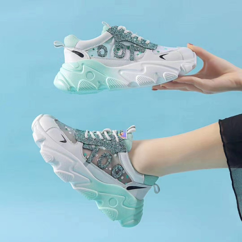 TẶNG QUÀ Giày thể thao nữ ULzzang 100 đính đá kiểu đế cao lượn sóng mẫu mới trend 2020 CAMSTORE