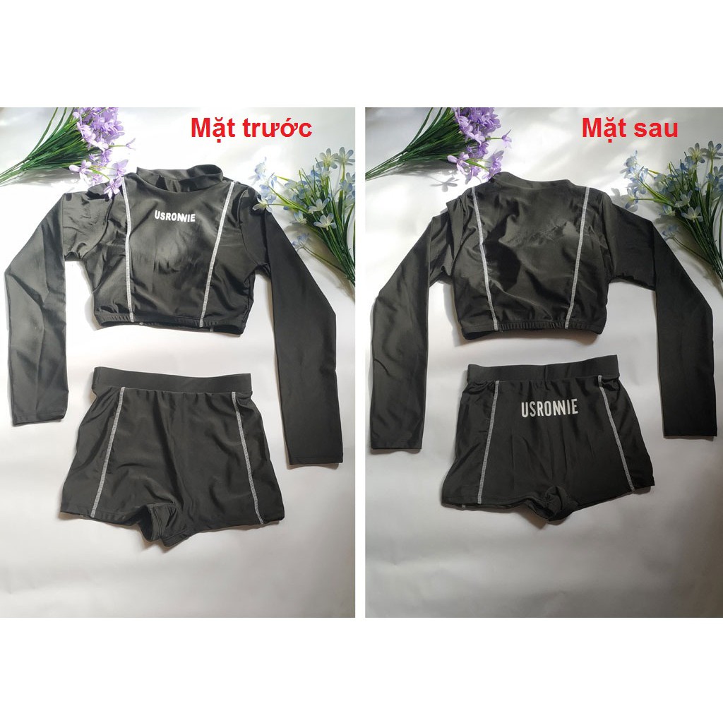 {ẢNH THẬT} Đồ bơi nữ áo croptop tay dài quần cạp cao BK-370i | BigBuy360 - bigbuy360.vn