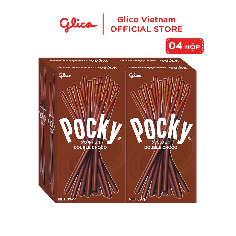 Combo 4 hộp bánh snack que Pocky Double Chocolate 39g vị gấp đôi sô cô la